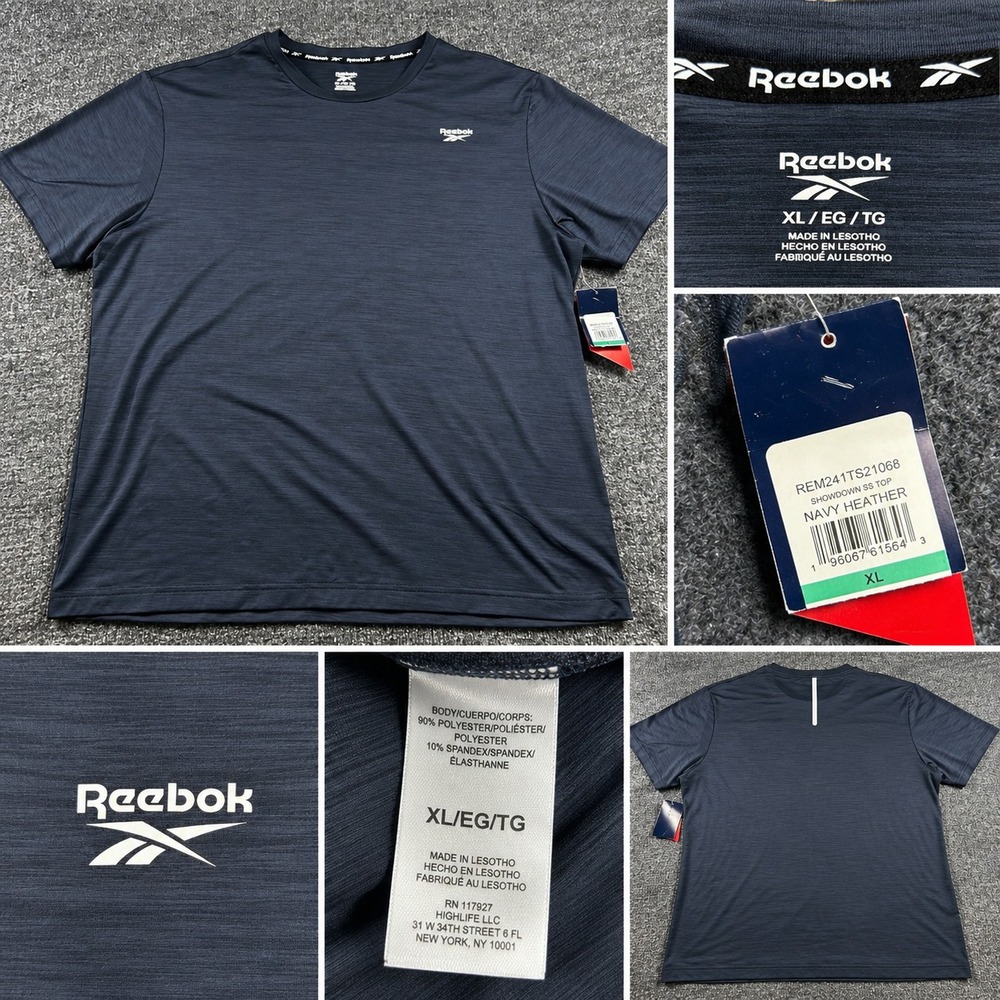 Reebok Men's XL Navy Short Sleeve Showdown Athletic Gym Workout T-Shirt NWT